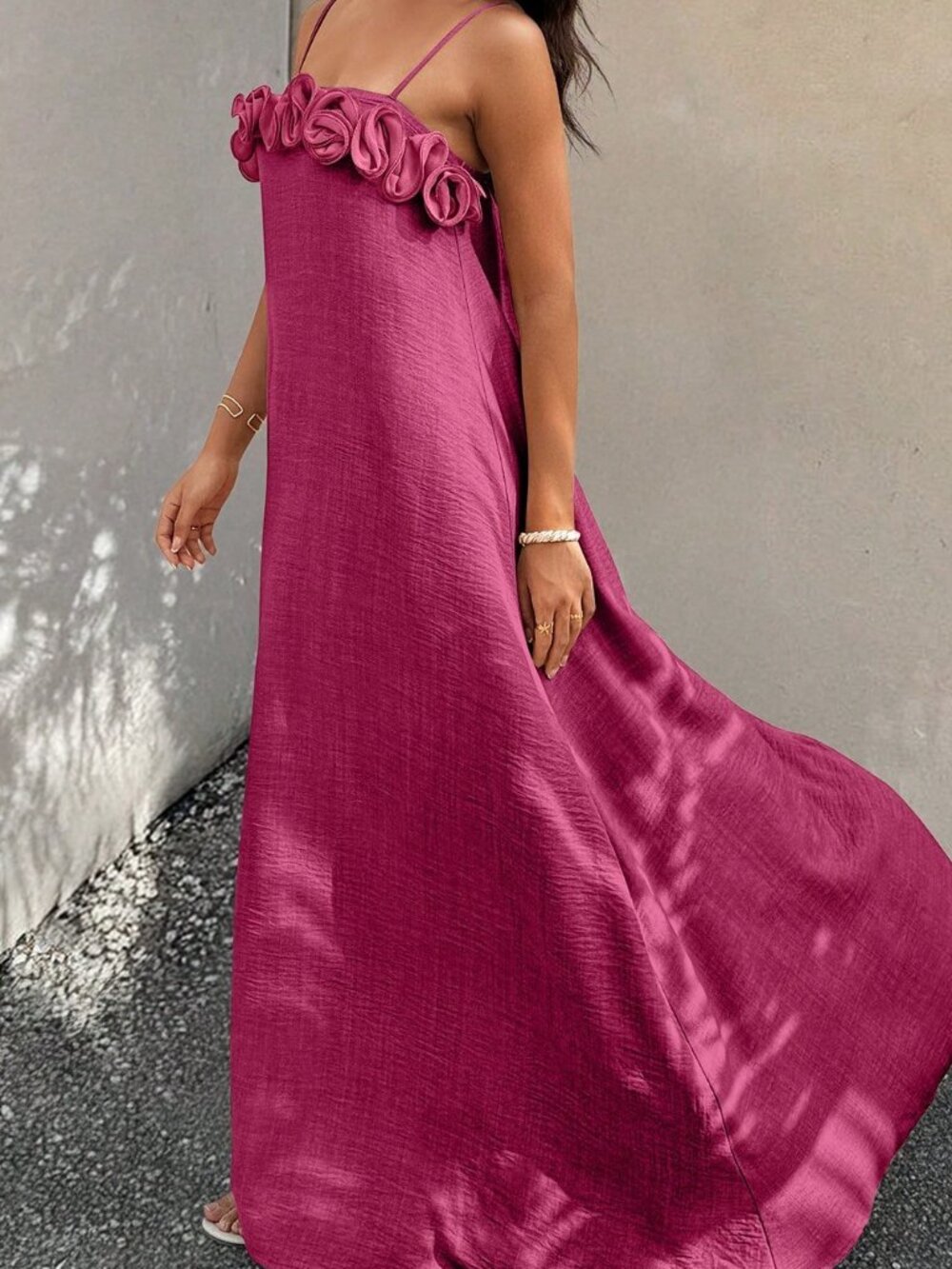 Rose Red Casual Women's 3d Flower A-Line Long Strap Dress - Picture 3 of 6